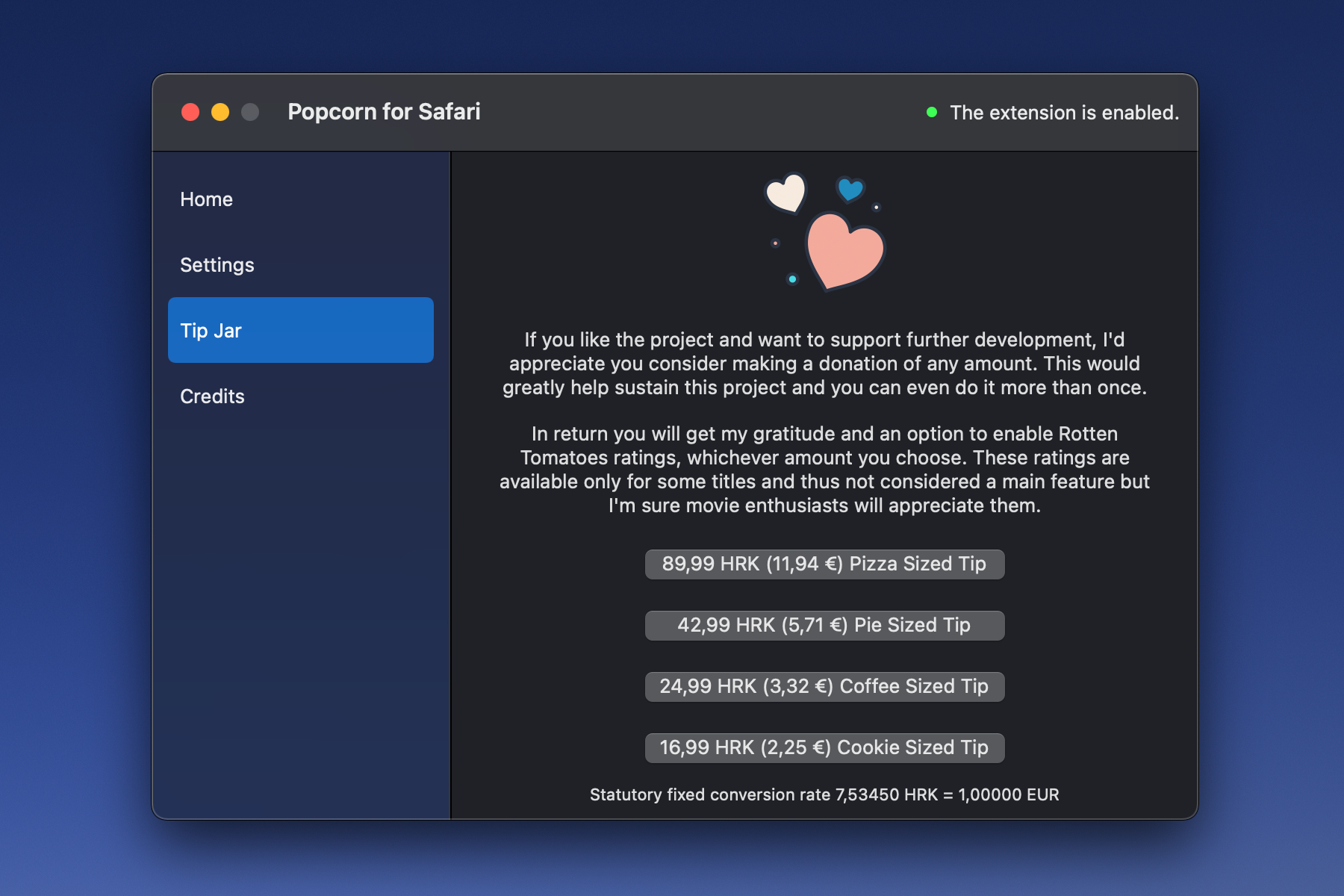 Popcorn Prices in both Croatian Kuna and Euro